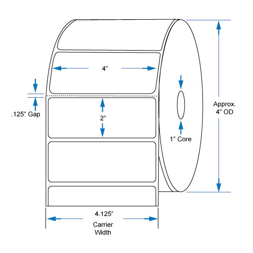800540-205 Compatible 4 inch x 2 inch with perf Direct Thermal