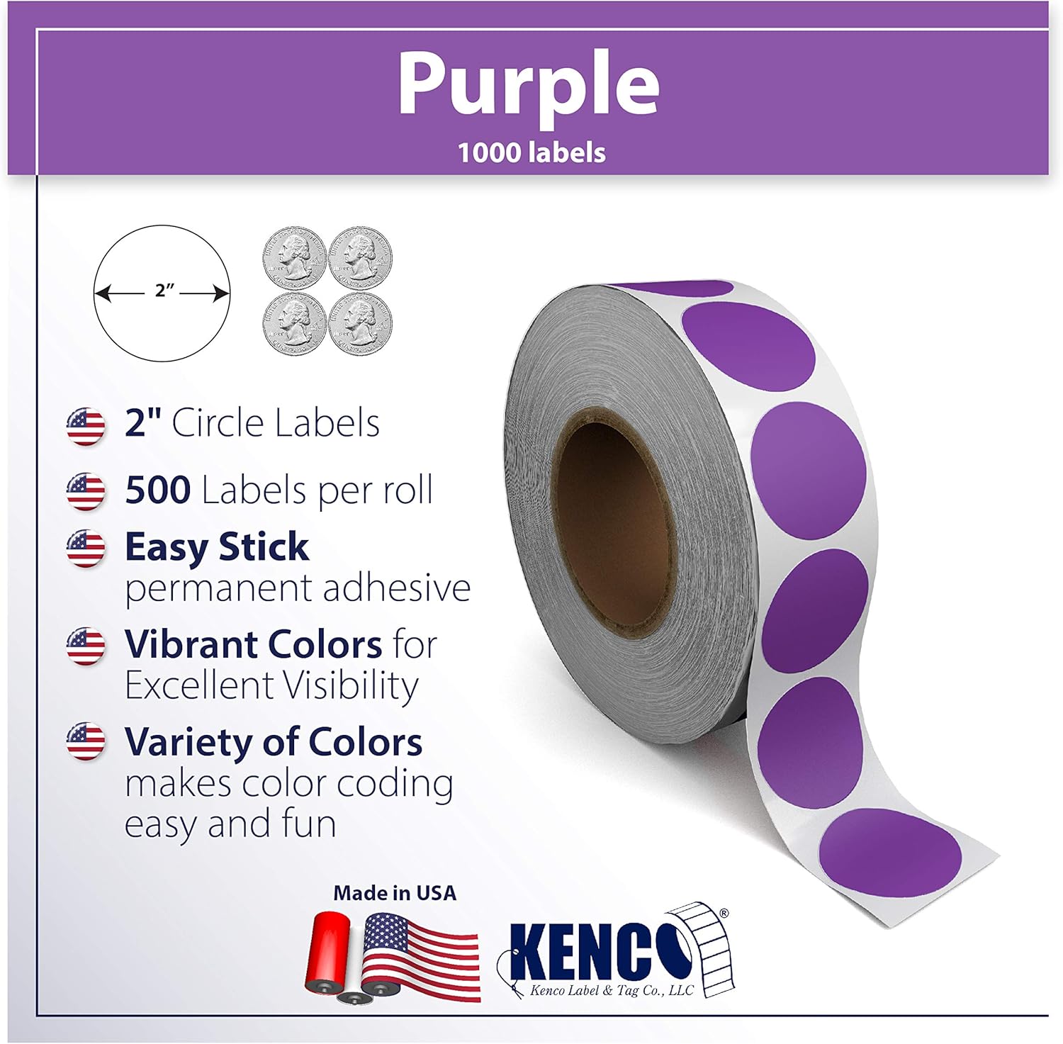 2" Kenco Color Coding Circle Labels - Purple