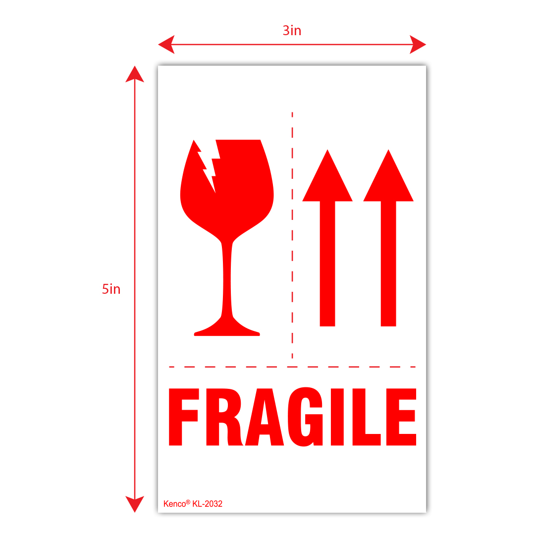 Fragile with Red Arrows International Safe Handling Warning Stickers