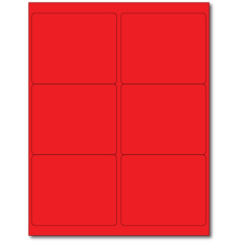 4in. X 3.333in. Laser or Inkjet Label Sheets - Fluorescent Red
